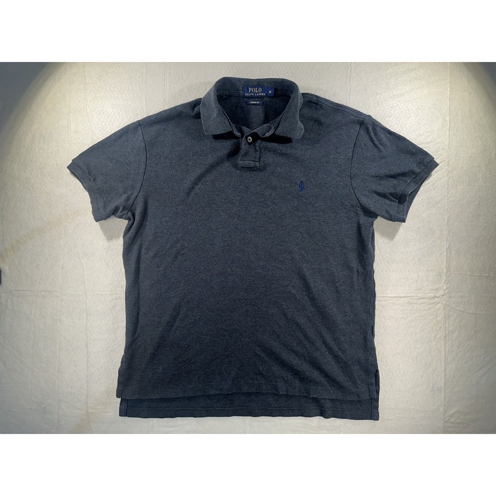 Polo Ralph Lauren Polo Shirt Men Medium Gray Mesh Pony Logo Custom Fit Rugby